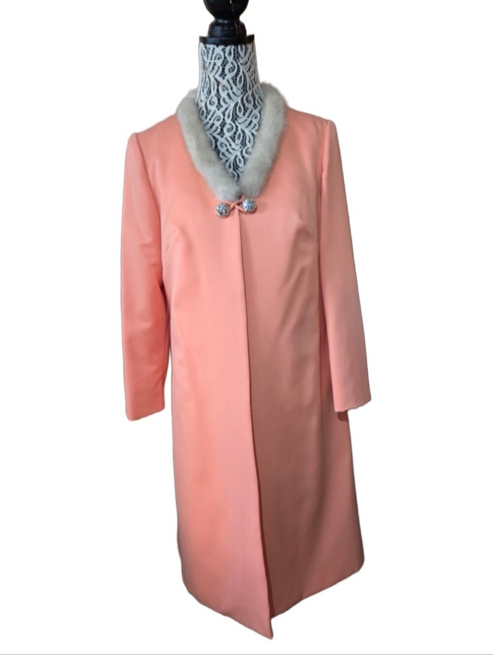 ​1960s Vintage Lightweight Long Coat  Jacket with Mink Fur Collar